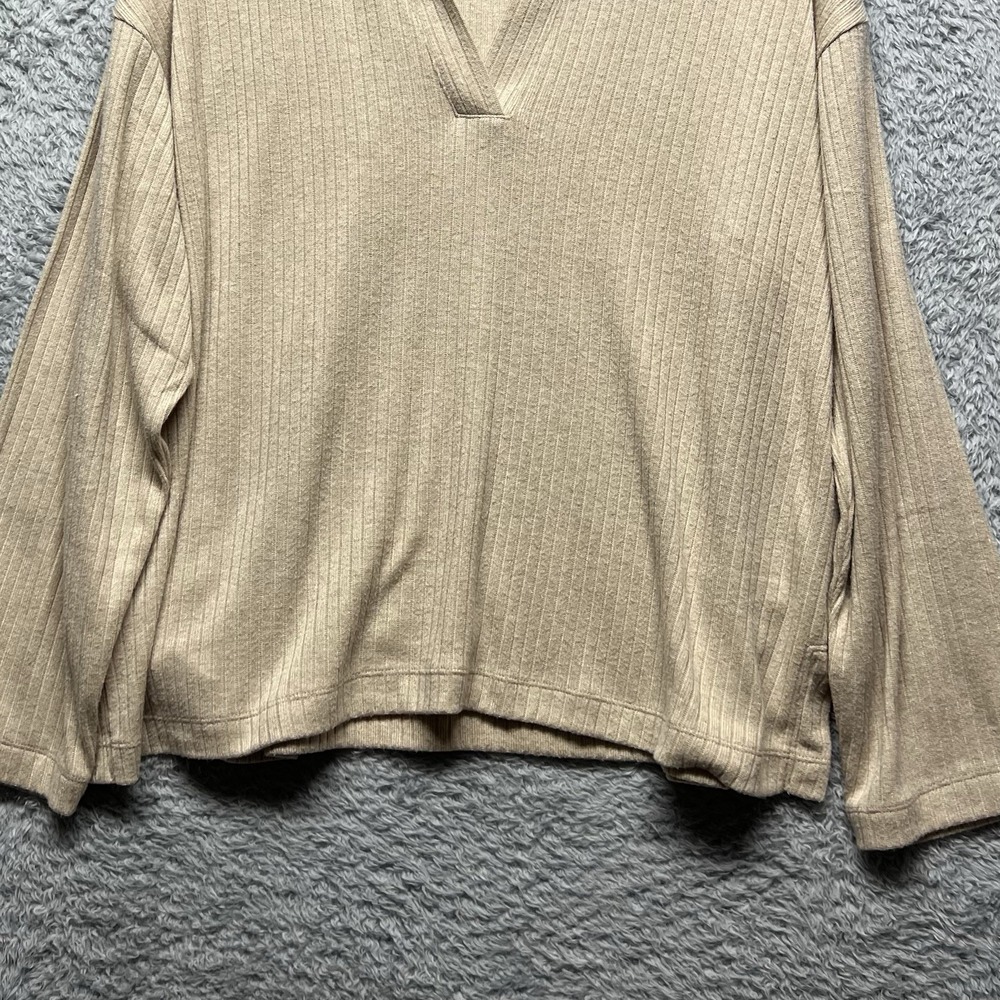 Madewell Swaeater Top Womens XL Beige Ribbed‎ Polo Long Sleeve Relaxed Polo - Picture 5 of 10